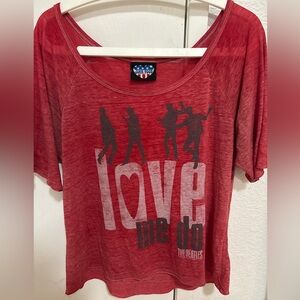 Junk Food Clothing Red Love Me Do Beatles T shirt women’s loose fit medium soft